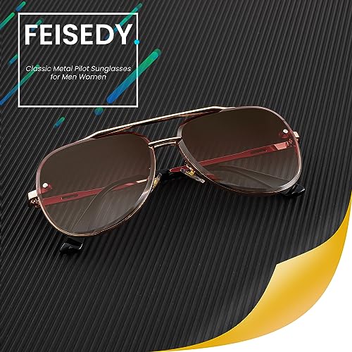 FEISEDY Retro Square Aviator Sunglasses for Mens Women Fashion Vintage Metal Gradient Glasses Pilot Shades B90893
