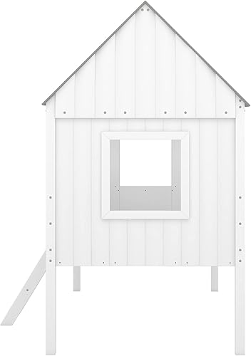 Miniatura 14 de Bellemave Cama individual para niños, marco de cama baja de madera con ventanas y techo, fácil montaje, para niñas y niños (blanco y marrón)