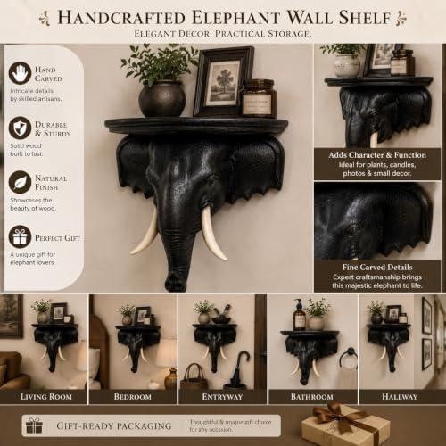 LEKUVIA Elephant Head Wall Sculpture Shelf, 1 Pack Brown - Image 4