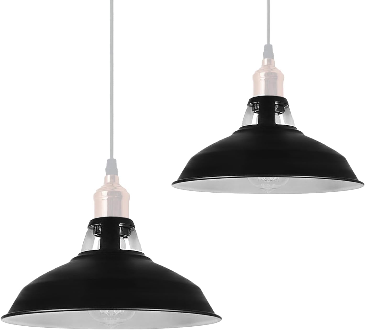 Metal Lamp Shades Pack 2 Retro Modern Style Antique Shades for Ceiling Lights E27 Black Inner White Lampshades for Vintage Industrial Pendant Lights Bedroom Kitchen Bathroom