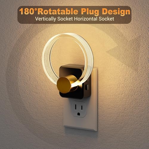 Image of JandCase Night Light, 2 Pack Color Changing Night Lights Plug into Wall | RGB Nightlight with Light Sensor, 180 Rotatable Plug in Nightlights, Dimmable Ring Acrylic Night Light for Kids Gift Hallway