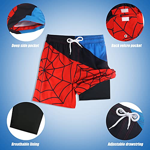 Image of Boys Swim Trunks with Boxer Brief Liner Compression Anti Chafe Swimming Shorts Stretchy UPF Quick Dry Swimsuit