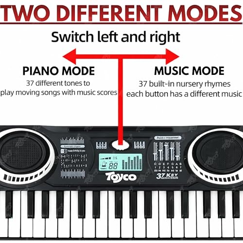 Image of TOYCO Educational Piano Keyboard for Kids with 37 Keys | Dual Mode Piano Notes & Indian Songs Tunes | USB Type-C Powered & Battery Operated | Small & Portable Musical Toy for Boys & Girls 1-5+ Years