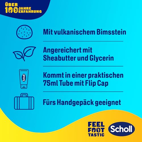Scholl EXPERTCARE Anti-Hornhaut Pflegepeeling – Fußpflege für trockene Haut & Hornhaut – 1 x 75ml - abwaschbare Formel mit natürlichem Bimsstein - Hautverträglichkeit dermatologisch bestätigt
