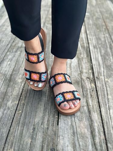 Forever Link Women's Flat Ankle Strap Crochet Sandals3