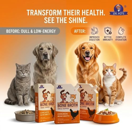 Image of Dr. Pets Pack of 24 (100ml Each) Chicken Bone Broth for Dogs & Cats | Liquid Meal Topper & Gravy | Supports Joint & Gut Health | All Breeds