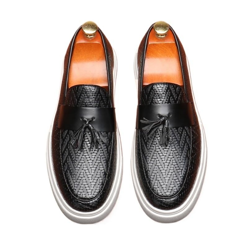 Slip On Loafers Pointed Toe Pu Leather Outdoor Flat Heel Men Slip On Tassel