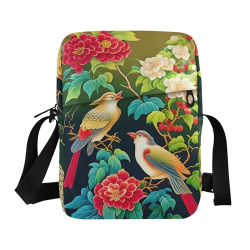 messenger bag for men Crossbody Small Bags For Women Purses Cross Body Bag Adjustable Strap for Outdoor Daily Outdoor Daily- Japanese Style Bird Green Red