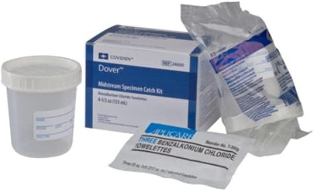 Covidien 24000 Midstream Catch Kit with Graduated Specimen Container, Screw Cap, Patient Label and 3 BZK Towelettes (Pack of 50)