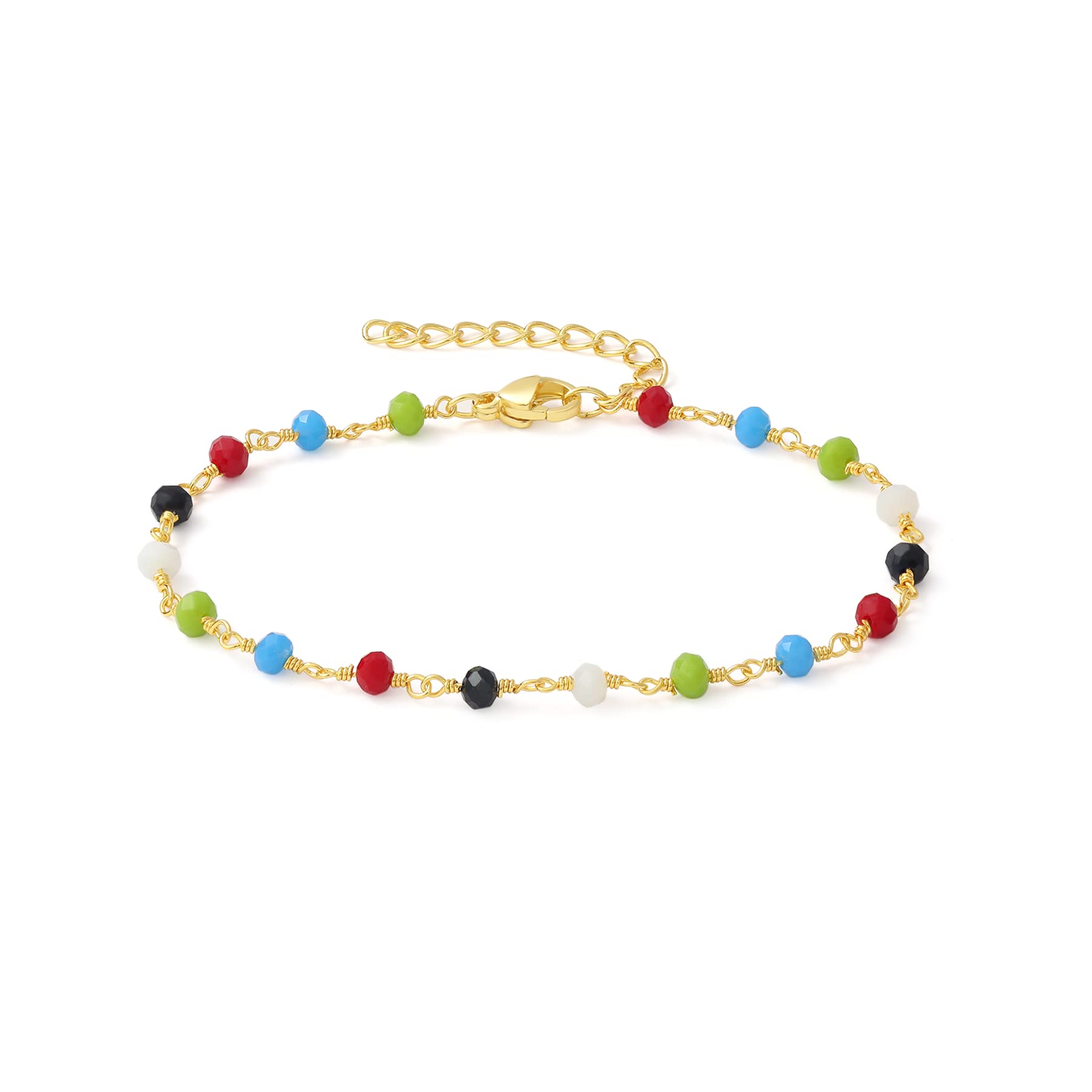 Womens Dainty Gold Chain Bracelet,Simple Layered Chain Bracelets,Beaded Turquoise Bracelet,Charm Crystal Bar,Heart,Karma,Triangle,Pearl Bracelets for Women