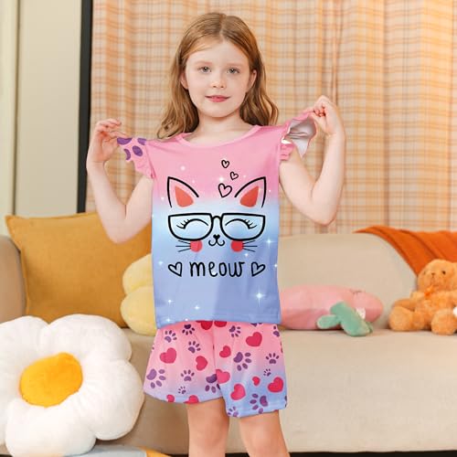 LQSZ Girls Pajamas Set Kids 4 Piece Summer Flutter Sleepwear Toddler Short Sleeves PJs Pajama for 3-10 Years2