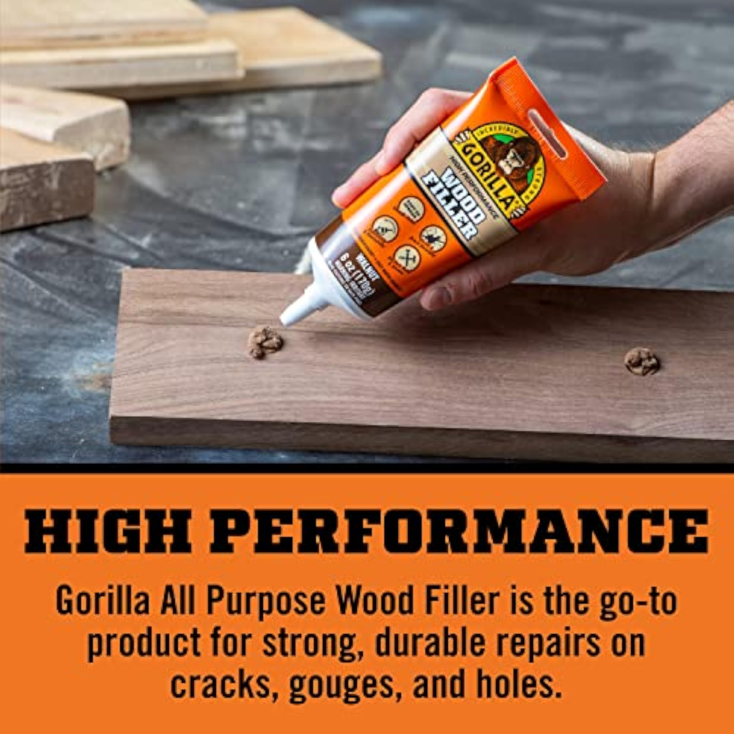 Gorilla All Purpose Wood Filler, 6oz Tube, Walnut