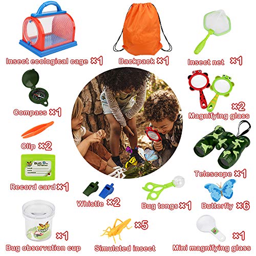 Outdoor Toys Explorer Kit 28pcs-Bug Catching Kit for kids with Binoculars, Bug Net, Compass, Magnifying Glass, Critter Case, Butterfly Net Gift for 3-12 Year Old Boys & Girl Hiking Educational Toys - Thumbnail 3