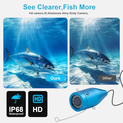 Image of Underwater Fishing Camera 7 inch HD LCD Monitor Fish Finder, 12pcs Infrared Lights Night Vision, Waterproof Fishing Camera for Ice Lake Boat Sea Kayak Fishing