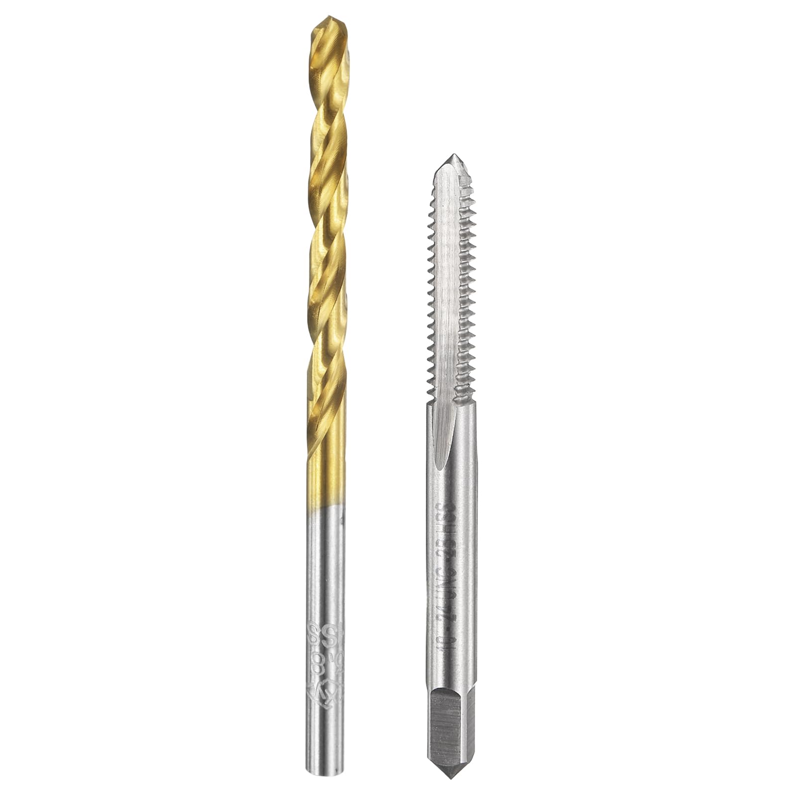 Set di maschi e punte da trapano, 1 maschio per filettatura a scanalatura dritta UNC 10-24 e 1 punta elicoidale da 3,8 mm, kit di utensili per filettatura HSS-6542 non rivestiti/rivestiti in titanio