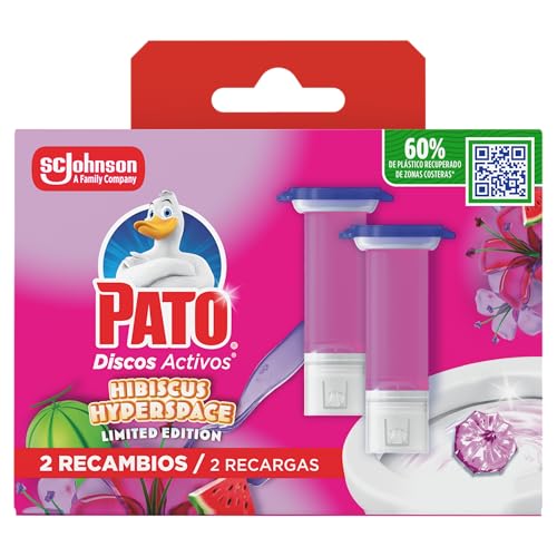 Pato Discos Activos WC Edición Limitada Hibiscus Hyperspace, Limpia, Refresca y Perfuma el Inodoro, Eficacia 360°, 2 Recambios = 12 discos
