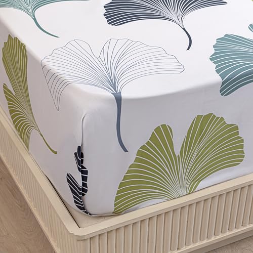 Image of HOMEMONDE Premium Cotton King Size Bedsheet 108 x 108 Inch, 210 TC Leaf Printed Flat Sheet with 2 Pillow Covers, Blue & Green, Elegant Gift Box Included | Perfect for Home Decor & Gifting