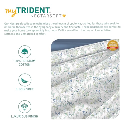 Image of Trident Nectarsoft King Size Bedsheet, 100% Cotton Bedsheet for Double Bed, 5-Piece Set (1 Bedsheet with 4 Pillow Covers) Superior Softness, 400 Thread Count, Luxurious Finish - Adelia Aqua