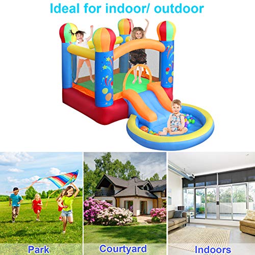 RETRO JUMP Bounce House,Bouncy Castle with Ball Pit & Basketball Hoop,Kids Inflatable Bounce House for Indoor&Outdoor,Ocean Balls,Blower,Patch Kits,Stakes,Carrying Bag Included