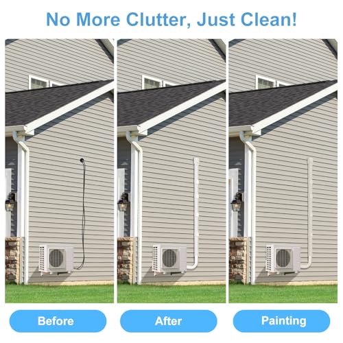 Image of Mini Split Line Set Cover: 3 Inch 10Ft DIY Decorative Outdoor PVC Tubing Cover Kit for Mini Split, Air Conditioner, Central AC and Heat Pumps