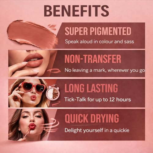 Image of ENIRA Blood Red Liquid Lipstick for Women | 4ml | Matte Liquid Lipstick | Waterproof | Transfer Proof | Smudge Proof | Long Lasting | Highly Pigmented | Vitamin E | Lightweight Non-Sticky Formula