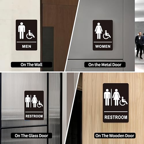 Image of (2 Pack) Restroom Signs - Acrylic Restroom Sign for Business with Strong Self-Adhesive, Bathroom Door Signs for Home Office or Wall, Waterproof and Easy to Install (9 x 6 Inches Men /Women)