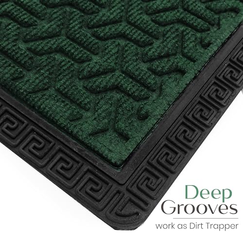 Image of Yellow Weaves Large Size (60x90 cm) Door Mat for Home Entrance, Outdoor Rubber Mat - Non-Slip, Anti Skid Foot Mat, Dirt Trapper, Heavy-Duty, Waterproof Doormat (Triangle Design, Green Color)