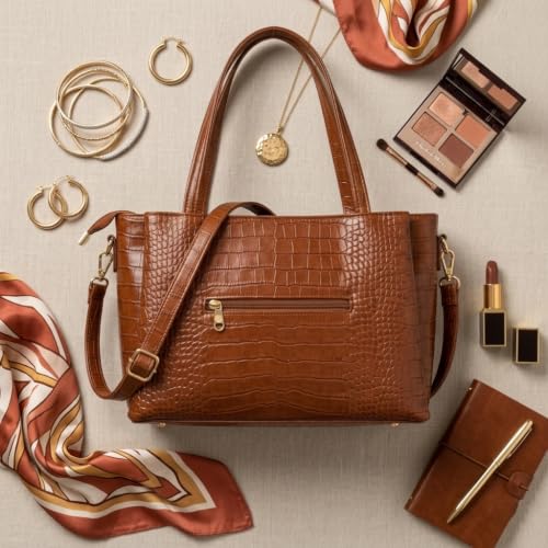 Image of AVERAA Croco Texture 2-in-1 Handbag Set for Women | Medium Handbag + Sling Bag Combo | Synthetic Leather Shoulder Bag | 17 x 9 x 6 Inch Spacious Ladies Purse | Office, Travel & Daily Use