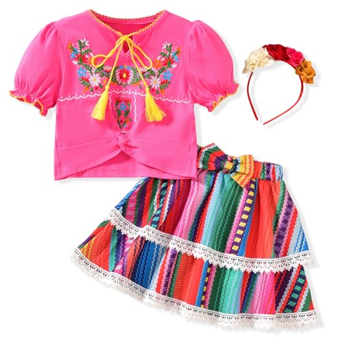 Image of HIHA Toddler Little Girls Mexican Embroidered Skirts Outfit