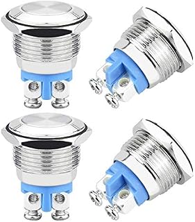 TANCUDER 4 PCS Metal Momentary Push Button Switch ON/OFF Dustproof Start Button IP65 Waterproof Car Switch Mini Ignition Switch with Screw Terminal for 16mm 5/8" Mounting Hole Car Home and DIY