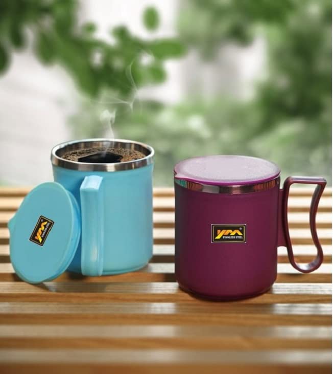 YM STAINLESS STEEL Espresso Coffee Mug with LID (Purple & Blue