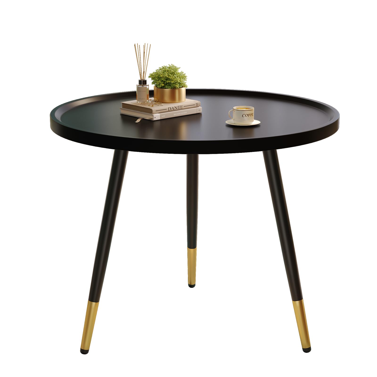 SAYGOER Small Coffee Table Black Round Coffee Table for Small Space Modern Simple Center Table with Frame for Living Room Home Office, Easy Assembly