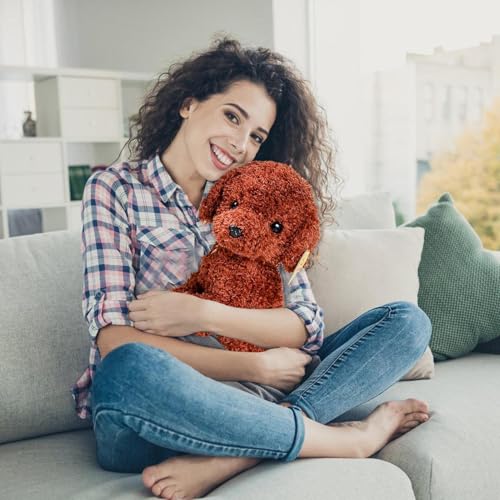 Lunaobrik Plüsch Hund Puppe | Weiches Braun Lockiges Haar Dekoration Kuschelkissen | Plüschtierspielzeug In Form Eines Hundes - Für Jungen Mädchen Studenten Wohnzimmer Schlafzimmer