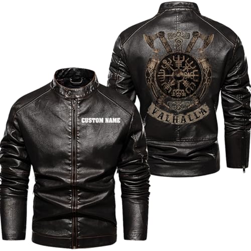 Vegvisir Berserker Valhalla Viking Symbol Personalized Men Motorcycle PU Leather Coat Biker Rider Jacket Men