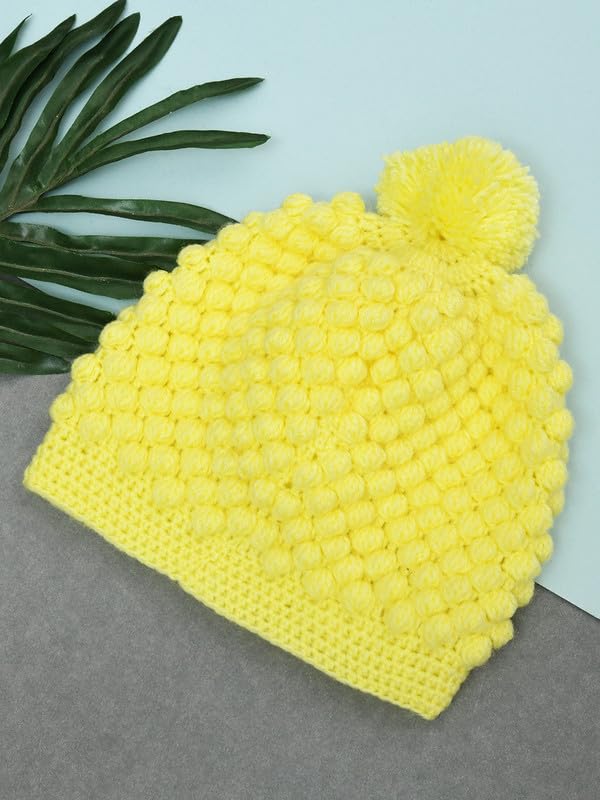 Image of Handmade Knitted Self Design Woolen Beanie Cap for Kids - White & Red 6-12 M | Winter Cap for Baby | FUNCAP56-6-12 M