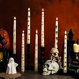 Nuanchu 12 Pcs Halloween Taper Candles Spider Halloween Candles 10.6 Inch Skull Bats Butterfly Decals Real Wax Candlestick for Home Kitchen Table Decorations