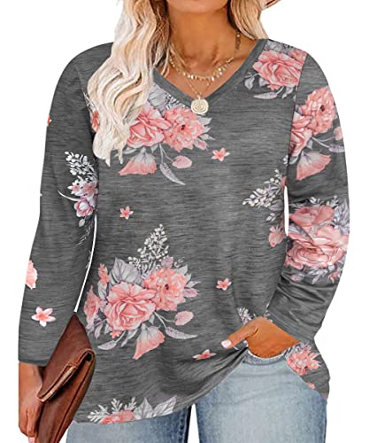 RITERA Plus Size Tunics for Womens Tie Dye Tee Long Sleeve Shirts Casual Winter tie dye Tops Blouses Grey Floral 4XL