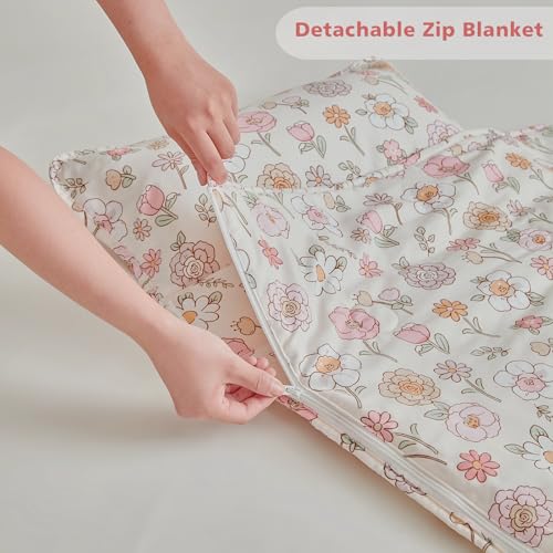 Floral Toddler Nap Mat with Zipper,Detachable Minky Blanket and Removable Pillow,Soft Slumber Bags for Girls,Kids Sleeping Bag for Daycare Preschool Kindergarten,Flower Toddler Sleeping Mat - Pink - Image 6