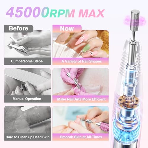 Kit portátil profesional de taladro para uñas 45000RPM miniatura 2