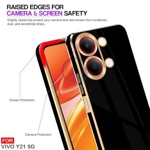 Image of AESTMO AELVOUX Back Case Cover for Vivo Y21 5G / Y11 5G | Gold Electroplating Chrome | Raised Edges | Super Soft-Touch | Bumper Back Cover for Vivo Y21 5G / Y11 5G (Gold & Black)