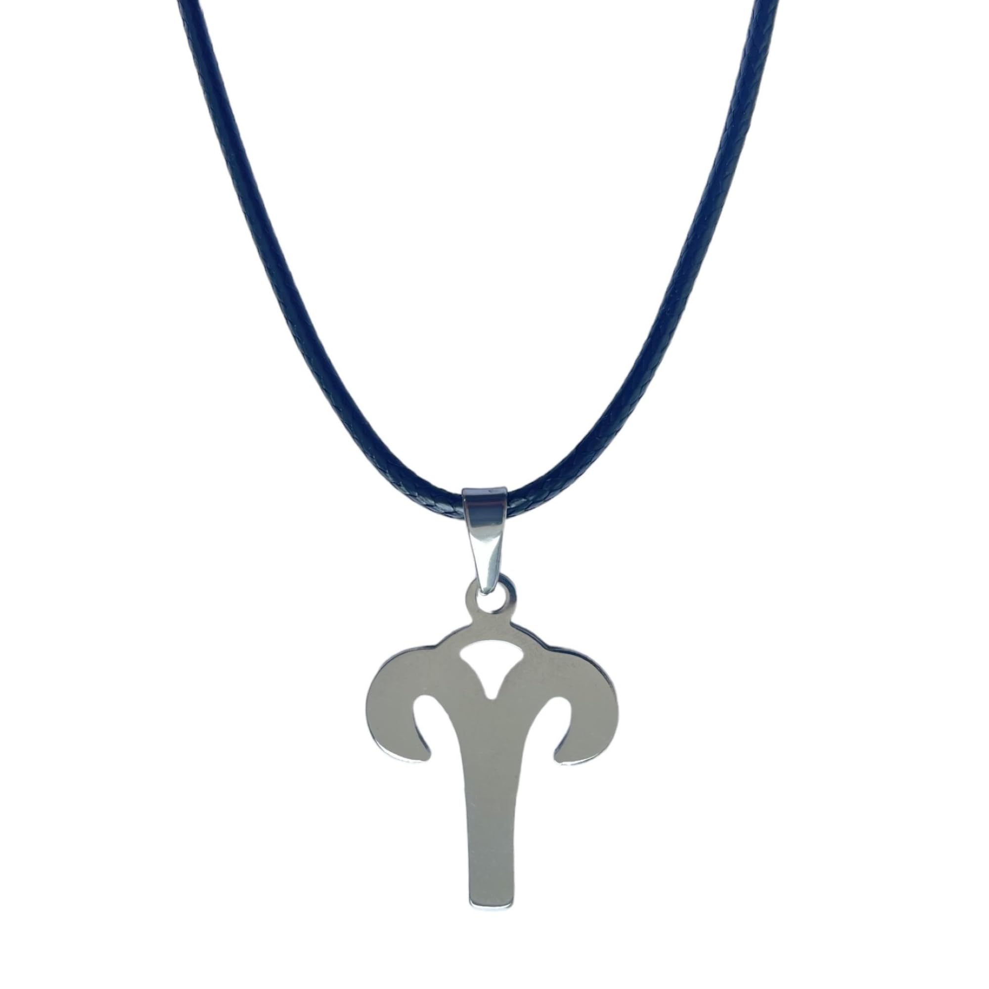 ASTER ALHELÍ Colgante Horóscopo para Hombre o Mujer Plata - Collar Signo del Zodíaco Cordón Cuero Negro y Acero Inoxidable Chapado Plata - Perfecto para Regalo (Aries)