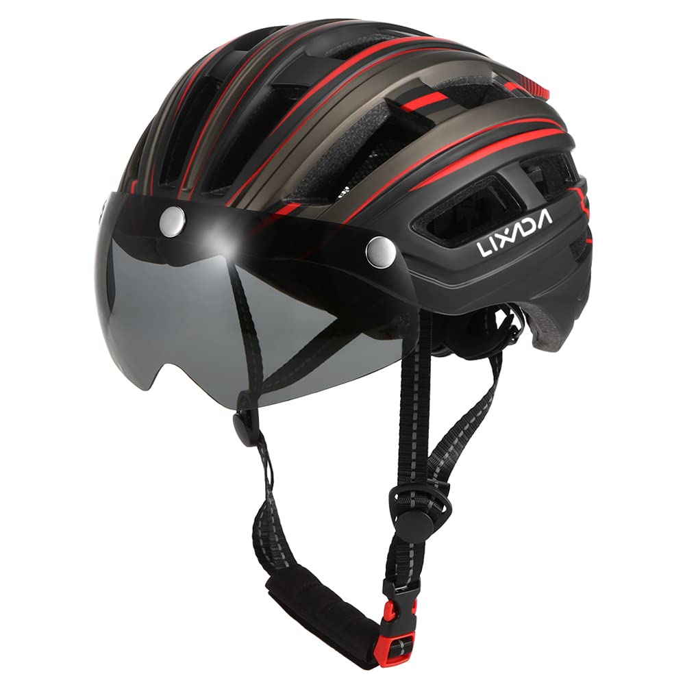 LixadaAdult Bike Helmet,Cycling Helmet with Goggles Detachable UV Protective Mountain Bike Helmet with Magnetic Visor and Back Light for Men Women