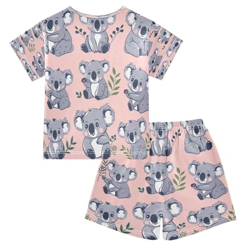 Koala in Pink Background Kids Pjs Set Boys Girls Summer Short-Sleeve Sleepwear Pajamas 2PCS2