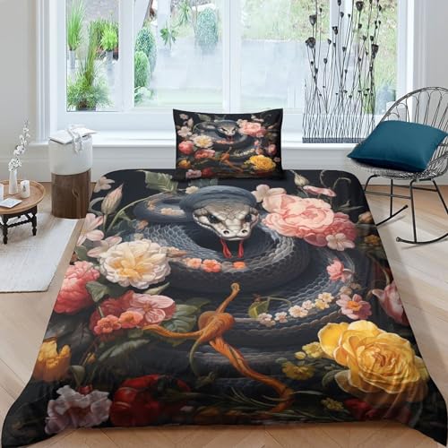 Housse de couette serpent 3D microfibre douce et résistante 3 pièces 135x200cm - 2