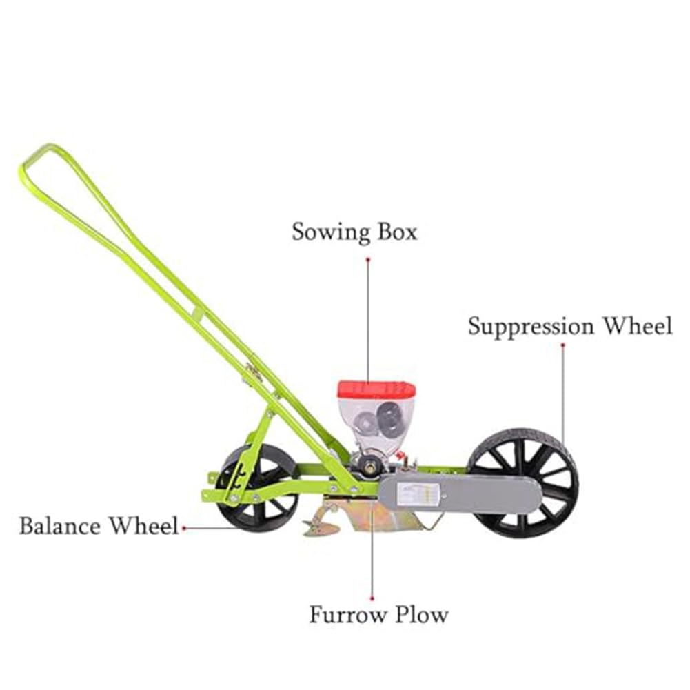 Sembradora manual de hortalizas, sembradora de precisión para jardines pequeños, distancia entre filas ajustable y profundidad para una siembra óptima de perejil, col, maní, maíz, puerro, 2 filas