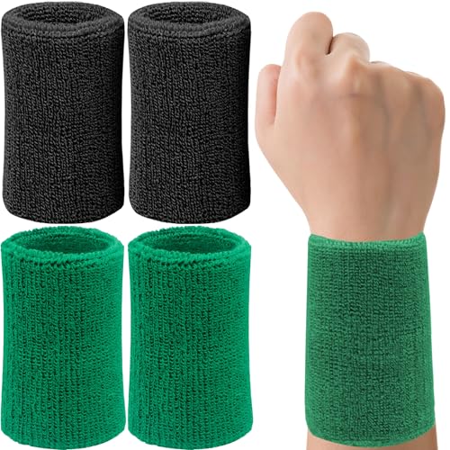 Image of 6 Inch Wrist Sweatbands Tennis Wrist Bands Absorbent Sweat Band for Men and Women Sport Long Wrist Bands, Breathable Cotton Athletic Sweatbands for Basketball, Workout, Running (4 Pack)