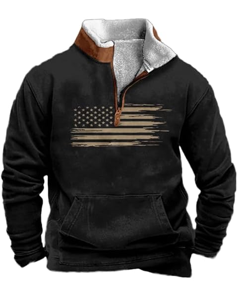 Patriotic Hoodies for Men American Flag Graphic Hoodie Fleece Mens Pullover 1/4 Zip...