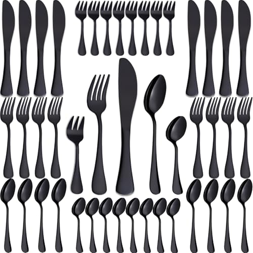 Joeczo 40-teiliges Besteckset Schwarz, Edelstahl-Besteck Set 8 Personen (8 Gabeln, 8 Messer, 8 Esslöffel, 8 Teelöffel, 8 Kuchengabeln) -...