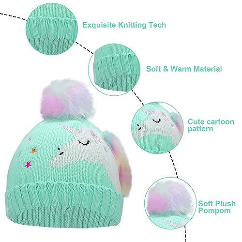 Kids Novelty Unicorn Beanie Hat & Gloves Set Boys Girls Warm Winter Hat for Kids Age 3-6 Years4