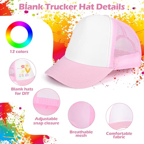 24 Pack Kids Trucker Hats, DIY Blank Sublimation Baseball Caps Adjustable Cool Summer Hats for Outdoor Sports Travel3